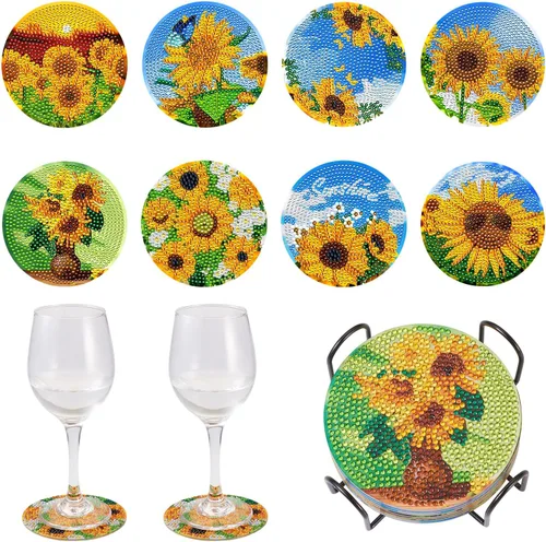 Miniatura 21 de 8 posavasos de pintura de diamante de mariposa 5D con almohadillas de corcho, diamantes de imitación de cristal, posavasos para manualidades