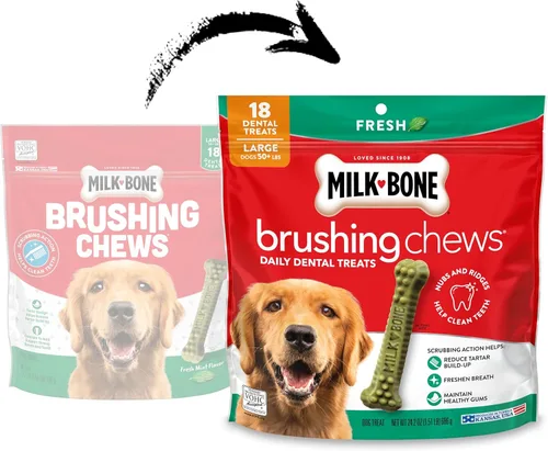 Miniatura 2 de Milk-Bone Masticables de cepillado de aliento fresco, 18 golosinas dentales grandes para perros diarios, acción de fregado que ayuda a limpiar