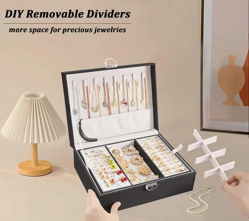 Miniatura 4 de Joyero organizador para mujeres y niñas, 2 en 1, cajas de joyería y organizadores, caja organizadora de joyas grande para anillos, pulseras