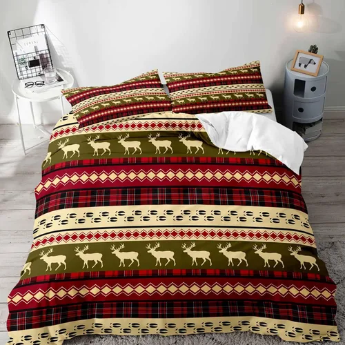 Miniatura 29 de LUVIVIHOME Juego de 3 Piezas de Funda de Edredón de Navidad Tamaño Queen, Juegos de Ropa de Cama, Funda de Edredón a Cuadros Búfalo Negro y Rojo