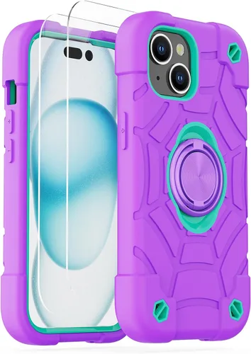 Miniatura 12 de KCJ Funda para iPhone SE 2022/2020, iPhone 8/7/6/6S, con [2×Protectores de Pantalla][Soporte de Anillo] Silicona Suave+PC Duro Protección Completa
