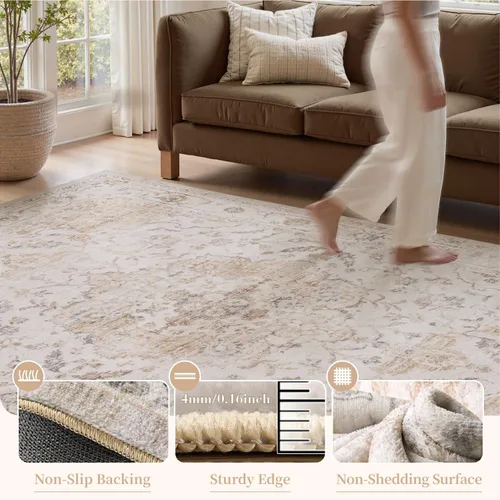 Miniatura 7 de PADOOR Alfombra de pasillo de 2 x 10 pies, suave, beige, lavable, para dormitorio, alfombra larga antideslizante para pasillos, entrada, lavandería