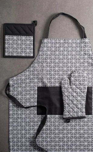 Miniatura 4 de DII Delantal de chef unisex jacquard geométrico negro y blanco, 32x28, triángulo