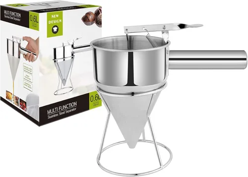 Miniatura 7 de EgieMr - Embudos dispensadores de masa de panqueques de acero inoxidable con soporte, ideal para cupcakes, Takoyaki o cualquier producto horneado