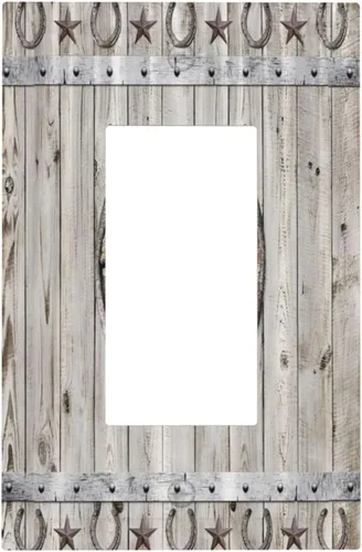Miniatura 134 de Cubiertas de pared de estilo rústico occidental de madera puerta de granero herradura de hierro estrella placas de pared simple dúplex cubiertas