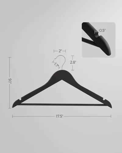 Miniatura 5 de SONGMICS Juego de 20 perchas de madera con revestimiento de goma, perchas antideslizantes con ranuras para los hombros, barra para pantalones