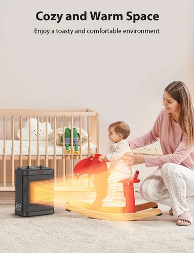Miniatura 6 de Calentador de espacio pequeño de 1500 W para uso en interiores, calentador de espacio de cerámica PTC con termostato, 3 modos, calefacción segura