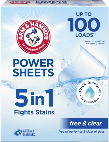 Miniatura 16 de Arm & Hammer Power Sheets Detergente para lavar, aroma fresco a brisa, sin desorden, liviano y apto para viajes, 35 unidades, hasta 70 cargas