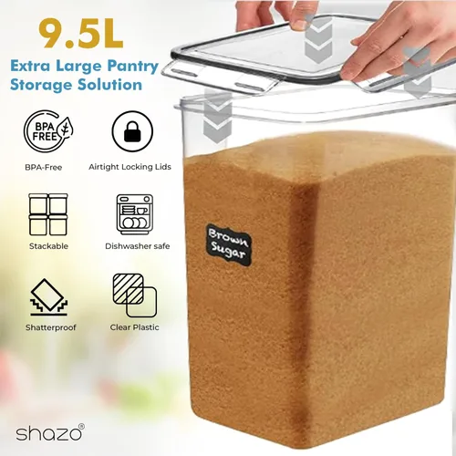 Miniatura 4 de Shazo 2 PC (2.5 gal 321 Oz) Recipientes extra grandes de almacenamiento de alimentos a granel con tapas herméticas para harina, azúcar, arroz