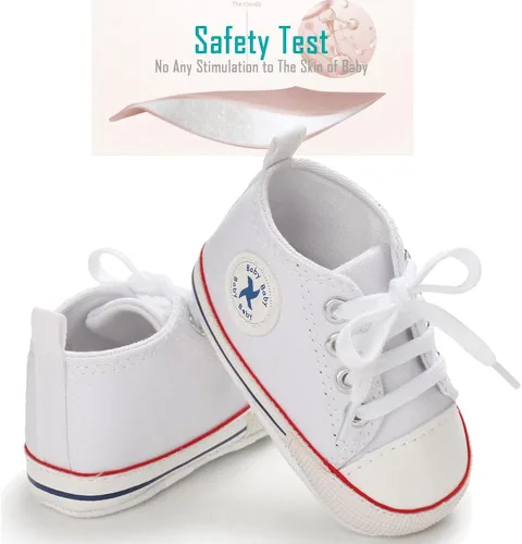 Miniatura 3 de Zapatos de lona para recién nacidos, para niños y niñas, suela suave, sin cordones, para primeros pasos, zapatos planos para cuna, de mezclilla