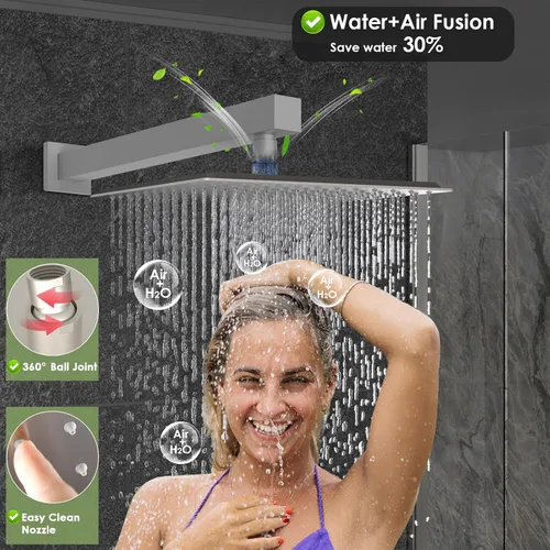 Miniatura 3 de Enga Sistema de ducha con chorros corporales de 12 pulgadas, ducha de lluvia montada en la pared y pulverizadores de mano de latón de cuerpo
