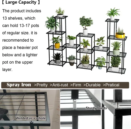 Miniatura 4 de Twhep Soporte de Metal para Plantas, 5 Niveles Soportes Multifuncionales para Plantas de Interior, Estante Decorativo de Acero Negro para Plantas