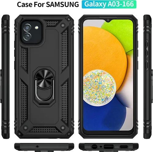 Miniatura 8 de DINGXIN Funda para Galaxy A03, funda para teléfono Samsung A03, [grado militar] soporte de anillo de metal para montaje en automóvil, funda Negro