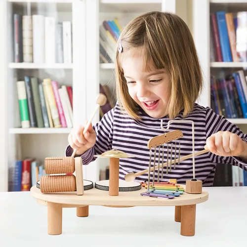 Miniatura 7 de Juego de batería de madera para niños pequeños de 1 a 3 años, instrumentos de percusión musical para niños, juego de batería para bebés, xilófono