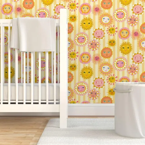 Miniatura 6 de Despegar y pegar papel tapiz muestra – Círculos de pequeña escala del sol, rayos de sol meteorológico, habitación de los niños, papel tapiz