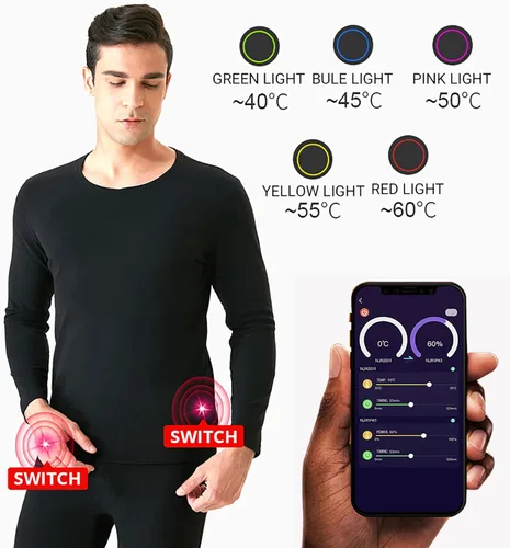 Miniatura 3 de Conjunto de ropa interior térmica eléctrica con forro polar, traje térmico para hombre, control de aplicación de invierno, temperatura, pantalones