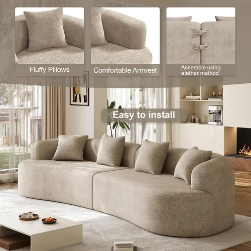 Miniatura 8 de Sofá seccional de gran tamaño de 131 pulgadas para sala de estar, moderno sofá de felpa de lujo de 4 plazas extra profundo y ancho, asiento curvado