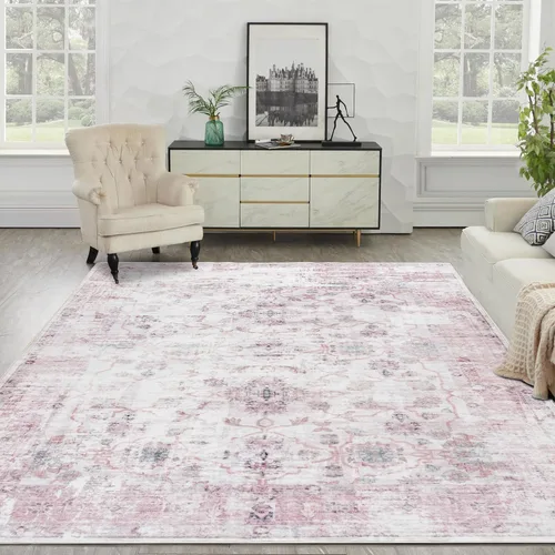 Miniatura 335 de Syalife 4x6 Alfombra Lavable para Área, Ultra Suave Antideslizante, Pila Baja, Alfombra Vintage Resistente a Manchas para Sala de Estar, Alfombra