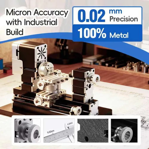Miniatura 7 de Mini torno de metal de 60 W, 12,000 RPM, herramienta de 4 ejes para plástico acrílico de madera de metal suave, micro torno de precisión