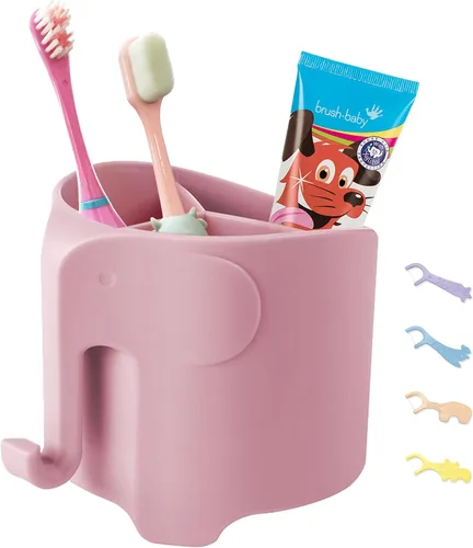 Miniatura 13 de Soporte para cepillos de dientes para niños, lindo soporte para cepillos de dientes de elefante para niños, soporte para pasta de dientes para baño