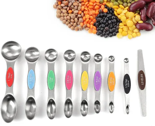 Miniatura 2 de Juego de 19 piezas de tazas y cucharas medidoras, incluye 10 tazas medidoras apilables con tapa y 9 cucharas medidoras magnéticas, libres de BPA, 19