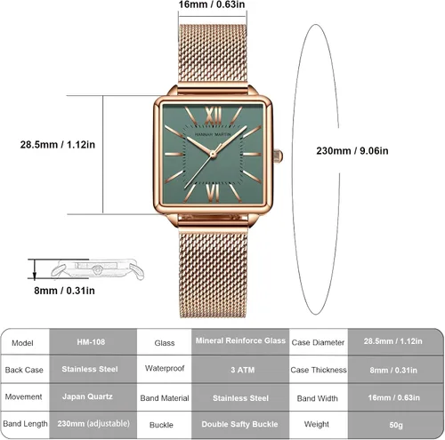 Miniatura 3 de Reloj de pulsera vintage para mujer, estilo cuadrado, estilo vintage, para mujer