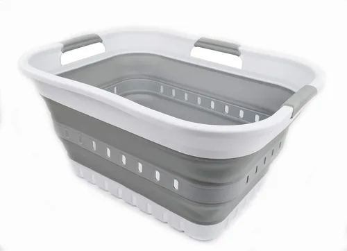 Miniatura 12 de SAMMART Cesta de plástico plegable de 3 asas de 30 litros (8 galones), contenedor de almacenamiento plegable y organizador para ahorrar espacio
