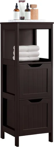 Miniatura 10 de Yaheetech Armario de almacenamiento para baño, gabinete de piso pequeño con 2 cajones extraíbles, organizador de almacenamiento delgado para baño