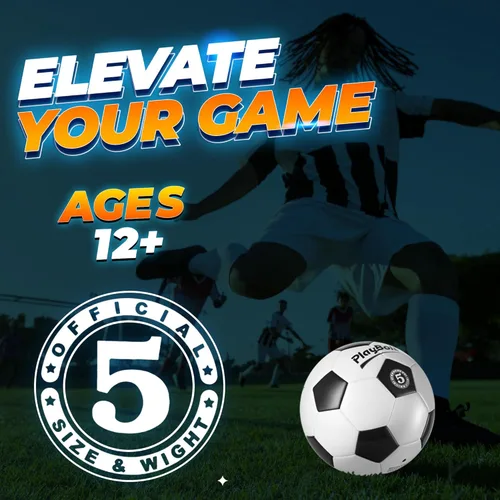 Miniatura 3 de PlayBolt Soccer Ball Size 5 with Pump - Black & White Training Practice & Match Ball for Kids, Youth and Adults (Pack of 1 or 4)