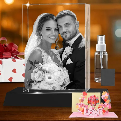 Miniatura 16 de Regalos de foto 3D de cristal personalizados con láser grabados en 3D, marcos de foto personalizados de cristal para aniversario, cumpleaños, boda