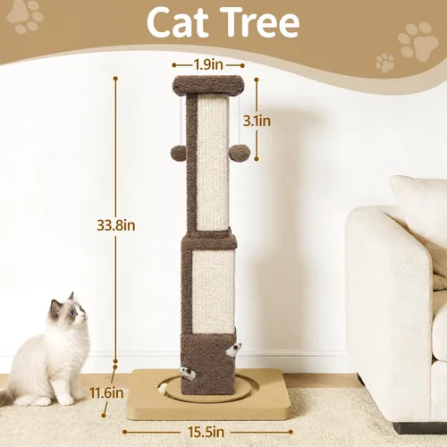 Miniatura 6 de Poste rascador alto para gatos grandes y gatitos, poste vertical de sisal interior de 33 pulgadas, estructura cuadrada resistente con 4 agujeros