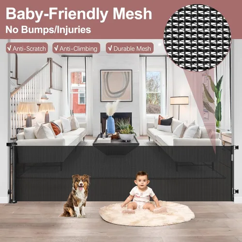 Miniatura 7 de Puerta de Bebé Retráctil Extra Ancha de 85 Pulgadas para Interiores, Puerta de Bebé Extra Larga para Exteriores, Puerta Extra Grande para Perros