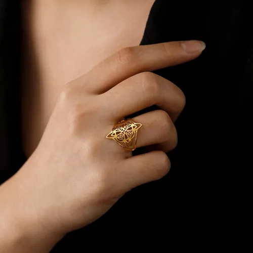 Miniatura 35 de TEAMER Anillo de nudo de brujas, amuleto celta de acero inoxidable, joyería vintage para mujer