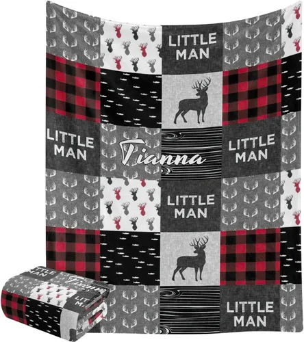 Manta personalizada con diseño de astas, Little Man con texto y nombre, manta de forro polar súper suave para sofá, cama, 50 x 60 pulgadas
