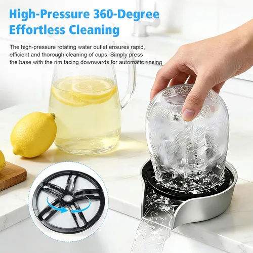Miniatura 5 de Enjuagadora de vidrio para fregadero de cocina, enjuague de vidrio con rociador extraíble, grifo giratorio de 360°, enjuague de vidrio, limpiador