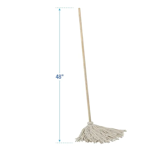 Miniatura 2 de Boardwalk BWK116C 16 oz. Fregona de cubierta de cabeza de algodón con mango de madera de roble de 48 pulgadas - blanco (6/caja)