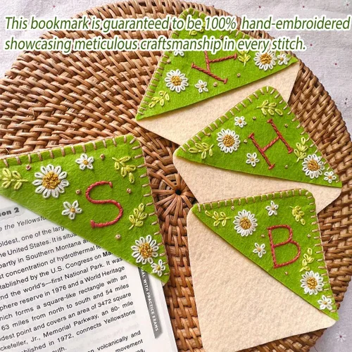 Miniatura 6 de Marcapáginas de esquina bordadas a mano personalizadas, Marcadores para mujeres, Marcador personalizado para los amantes de los libros, lindo Verde