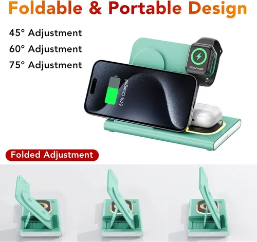 Miniatura 58 de Estación de carga 3 en 1 para iPhone 17 - Cargador inalámbrico para productos Apple para iPhone 17 16 15 14 13 12 11 Pro Max - Estación de carga Azul