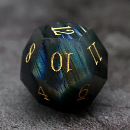 Miniatura 3 de Haxtec - Juego de dados de piedras preciosas de labradorita y piedra lunar, dados poliédricos DND con estuche premium compatible con juegos de mesa