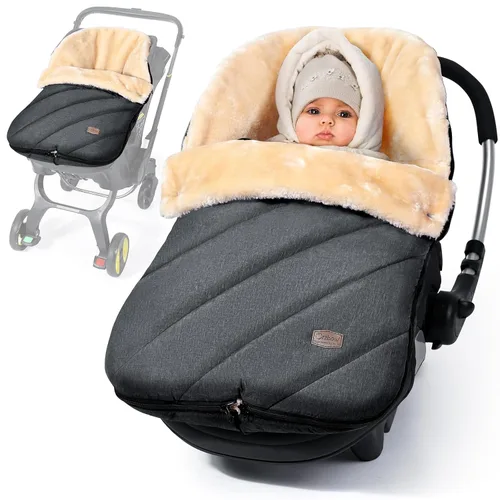 Miniatura 9 de Orzbow Funda de asiento de coche de invierno de piel sintética de oveja para bebés, bolsa frazada impermeable para asientos de coche y cochecitos