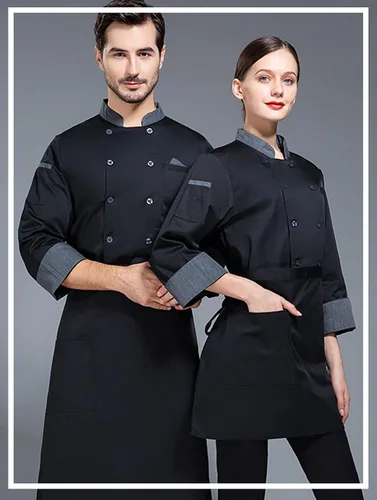 Miniatura 4 de Chaqueta de chef unisex de doble botonadura con espalda completa ligera con costuras de color uniforme de chef