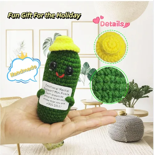 Miniatura 3 de Cabeza de Patata Positiva y Divertida con Tarjeta Mini de Crochet y Tejido para Apoyo Emocional Hecho a Mano, Regalos de Pepino, Decoración