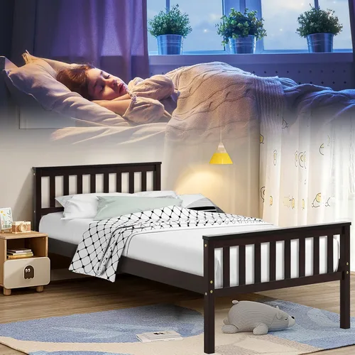 Miniatura 3 de NAFORT Base de cama de plataforma de madera individual con cabecero y estribo, base de cama de madera maciza y soporte de listones de madera fuerte
