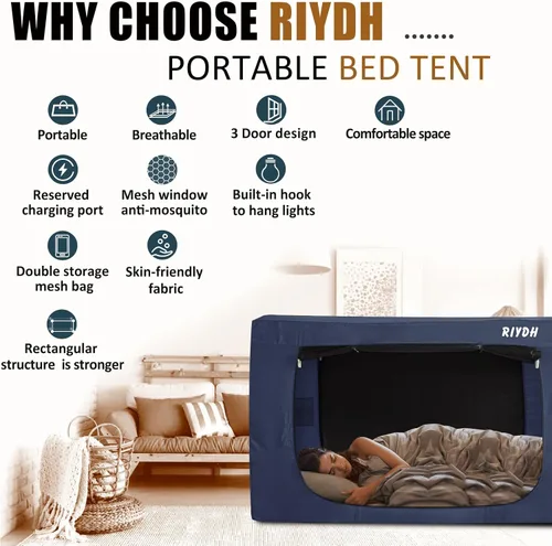 Miniatura 4 de RIYDH Tienda de Cama Twin XL Tienda de Dosel para Cama - Tienda de Ensueño Portátil para Niños y Adultos Tiendas de Dormir Interior 93%