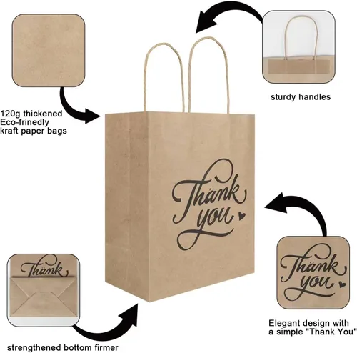 Miniatura 4 de bagmad Paquete de 100 Bolsas de Regalo de Papel Marrones Medianas de 8 x 4.75 x 10 pulgadas con Asas a Granel, Bolsas de Papel Kraft de marrón
