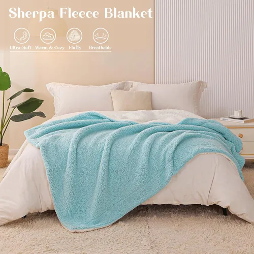 Miniatura 4 de Exclusivo Mezcla Manta reversible Sherpa para sofá, manta de forro polar gruesa y cálida para invierno, suave felpa esponjosa, 50 x 60 pulgadas