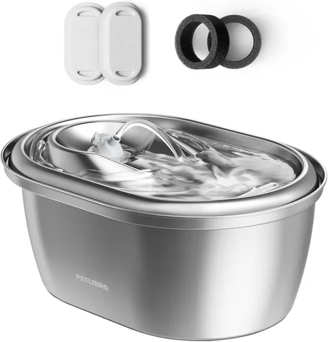 PETLIBRO Stainless Steel Cat Water Fountain, 101oz/3L Automatic Water Dispenser for Cats Indoor, Quiet Pet Water Dispenser with 2 Filters,