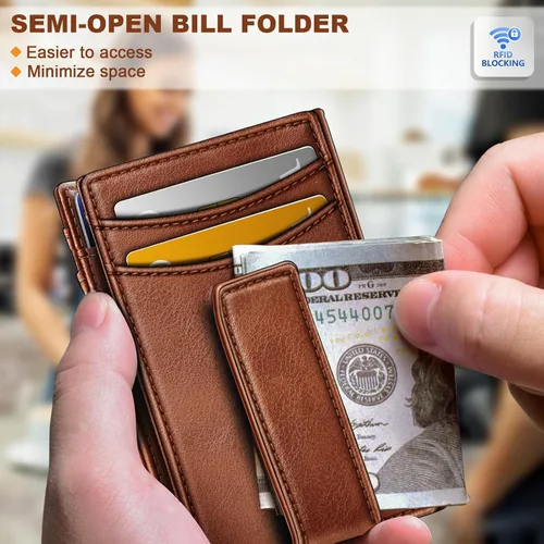 Miniatura 4 de BULLIANT Billetera Airtag para hombre, delgada con clip para dinero, cierre magnético, 12 tarjetas en el bolsillo frontal, bloqueo RFID