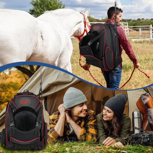 Miniatura 6 de WOLT Mochila ecuestre profesional para equitación, bolsa de equipo con soporte para casco y múltiples compartimentos