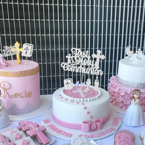 Miniatura 4 de Gyufise 25 adornos para magdalenas de la primera comunión con purpurina para la primera comunión, decoración para tartas de la primera comunión